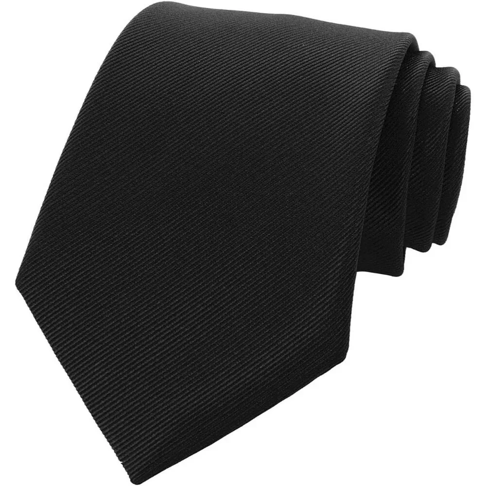 Men's Black Solid Colour Tie Formal Necktie Imported Silk Blend